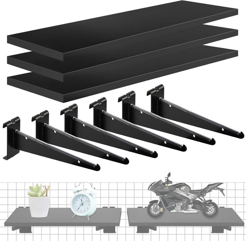 Alffun 3 Pcs Gridwall Shelf with Metal Brackets, 16"x 6" Wooden Gridwall Shelves Heavy Duty Gridwall Shelving Organizer Accessories for Garage, Visualizer, Workbench and Bitchenette - Image 1